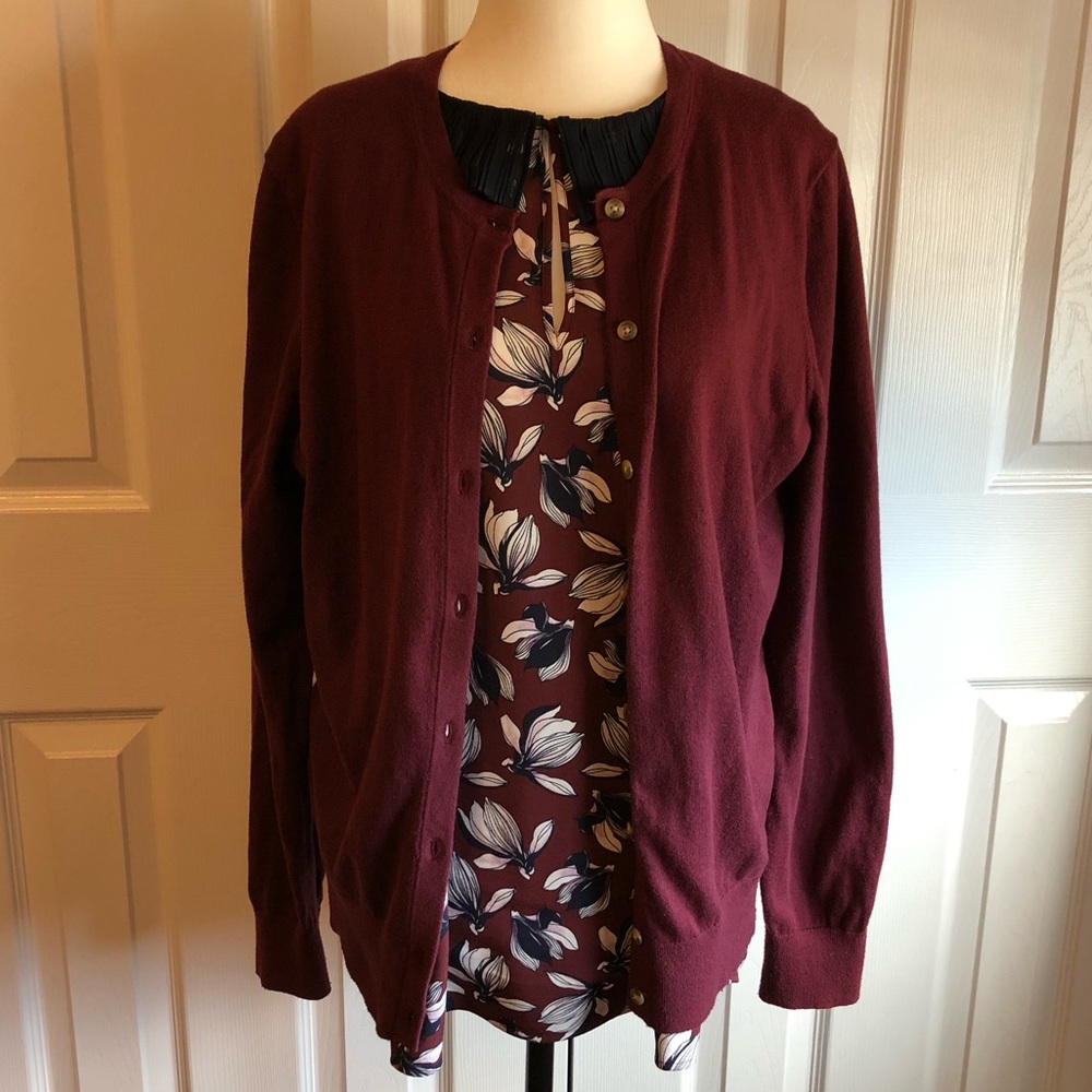 Ann Taylor Burgandy Cardigan - size L